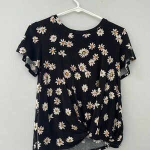 SO Black Tie Front Daisy Blouse